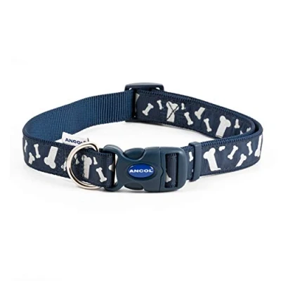 Image of Ancol Fashion Reflective Bones Adjustable Nylon Collar, Blue, 20 30 cm