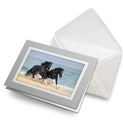 Image of Greeting Cards Gray (Insert) Shire Horses Animal Ocean Blank Greetings Card Birthday Kids Party Boys Girls #12681