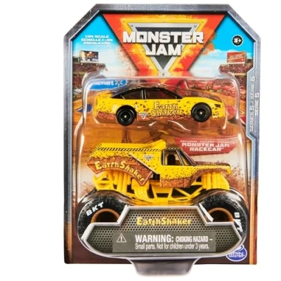 Image of Monster Jam Official 1:64 Scale Diecast 2 Pack Series 5 Truck and Race Car: Earth Shaker