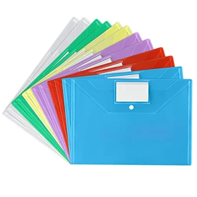 Image of Vicloon Plastic Wallets 12Pcs A4 Document Popper Folder Files Envelope with Label Pocket and Snap Button