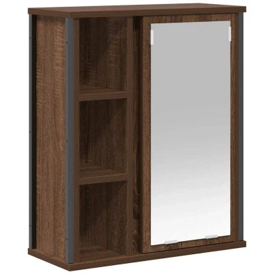 Image of vidaXL Bathroom Wall Cabinet with Mirror Brown Oak 50x21x60 cm