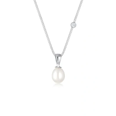 Image of Elli DIAMONDS Necklace Women Drop Pendant Elegant with Freshwater Pearls and Diamond (0.03 ct.) in 925 Sterling Silver
