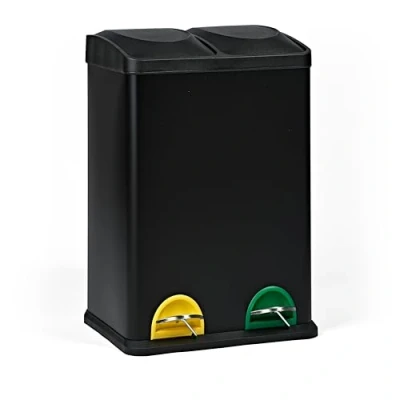 Image of EVRE 40 L Recycling Pedal Bin 2 x 20 Litre Rectangular Double Compartment Rubbish Separation with Removable Buckets, Odour Seal &amp; Anti Mark 40cm W 66cm H 58cm (Black)