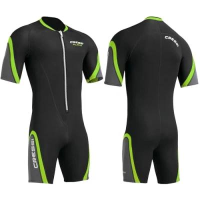 Image of Cressi Playa Man Shorty Wetsuit Men&#039;s 2.5mm High Elasticity Neoprene Wetsuit, Black/Lime, XXL