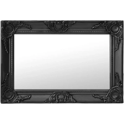 Image of vidaXL Wall Mirror Black Baroque Style Ornate Wooden Frame Design 60x40 cm Sturdy Craftsmanship Rectangle Shaped Ideal for Dressing Room Ready to mount
