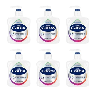 Image of Carex 2 Hour Protection Antibacterial Moisture Hand Wash, Boosted Moisturising Action, Added Vitamin E for Soft Hands, Bulk Buy, Pack of 6 x 250ml