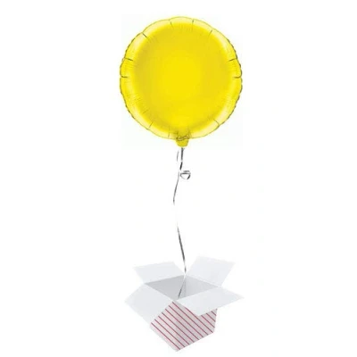 Image of Yellow Round Foil Helium Balloon Inflated in a Box