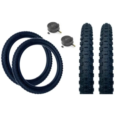 Image of PAIR Baldy&#039;s 20 x 2.125 BLACK Kids BMX/Mountain Bike Tyres And Schrader Tubes