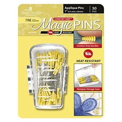 Image of Taylor Seville Originals Comfort Grip Heat Resistant Fine (0.5 x 26mm) Applique Magic Pins 50 Pieces