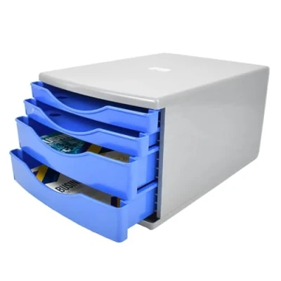 Image of Deflecto® Blue Desk Drawer Set featuring 2 x 30mm and 60mm Drawers In Warm Organiser Small Storage