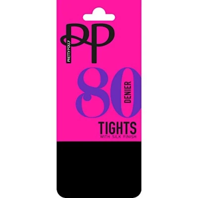 Image of Pretty Polly Black 80 Denier Opaque Tights with Silk Finish (S/M (34&quot; 40&quot; Hip))