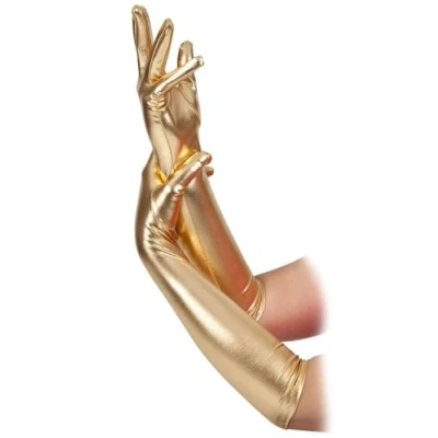Image of Wicked Costumes Ladies Gold Long Gloves Fancy Dress Accessory (44cm)