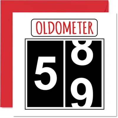 Image of Fun 59th Birthday Cards for Men Woman Oldometer Happy Card Dad Mum Grandad Nanny Grandma Uncle Auntie Cousin Friend, 145mm x Greeting Cards,