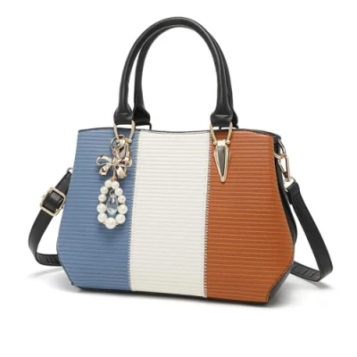 Image of Miss Lulu Ladies Handbag Medium Multicolored Shoulder Bag Multicolor with several inside pockets Brown Blue