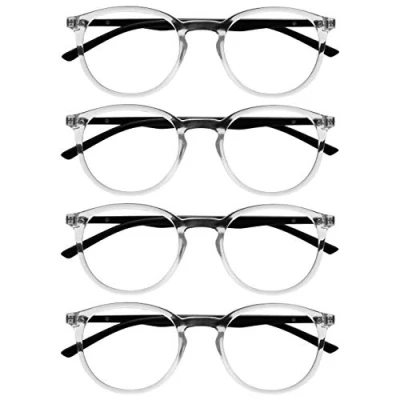 Image of OPULIZE Met Reading Glasses 4 Pack Slim Round Frame Scratch Resistant Spring Hinges Transparent Black Arm Mens Womens RRRR60 C +2.00