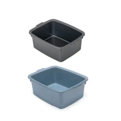 Image of Addis Plastic Utility Butler Extra Large Rectangular Bowl Twin Pack, Metallic Silver and Air Blue, 12.5 Litre