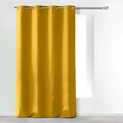 Image of Douceur d&#039;Intérieur Absolu Microfibre Curtain with Eyelets, Plain, polyester, mustard yellow, 280 x 140 cm