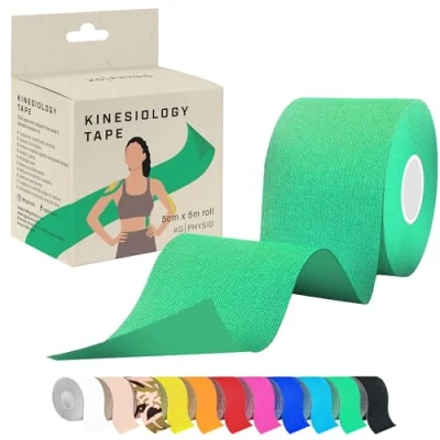 Image of Kinesiology Tape 5m Roll [2024 Edition] Sports and Medical for Joint Muscle Support, Multipurpose KT Tape, Body Boob Physio Trans Athletic Green