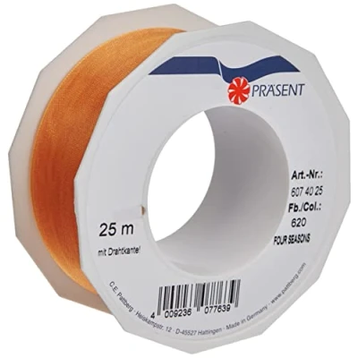 Image of C.E. Pattberg Präsent Four Seasons Organza wired edge Ribbon Orange 40 mm width, 25 m length