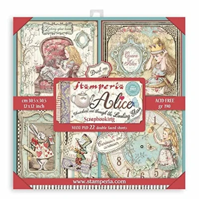 Image of Stamperia International Scrapbooking Pad Double Sided Sheets Alice in Wonderland &amp; Through The Looking Glass, Various, 12 x cm
