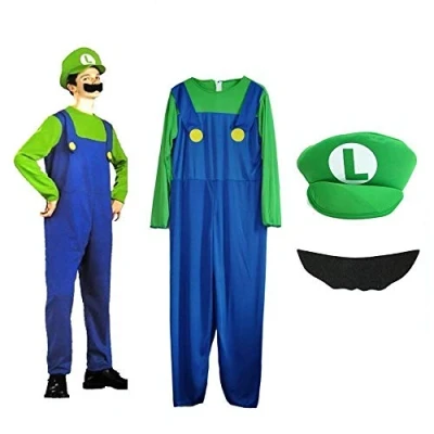 Image of B Creative Mens Adult Super Mario and Luigi Bros Plumber Fancy Dress Outfit Halloween Costume UK (Medium)