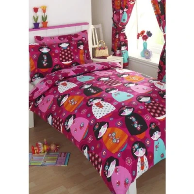 Image of DOLLS GIRLS REVERSIBLE DOUBLE BED DUVET COVER QUILT BEDDING FLOWERS LINEN SET
