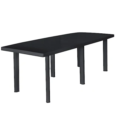 Image of vidaXL Rectangular Garden Table Durable &amp; Lightweight, Weather Resistant, Plastic Outdoor Dining with Umbrella Hole (216x90x72 cm, Anthracite)