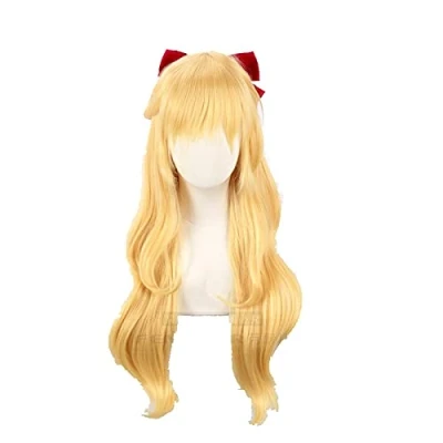 Image of LINLINCD Anime Coser pruik Minako Aino Cosplay Sailor Moon Venus Wig Women Long Curly Wave Heat Resistant Synthetic Hair