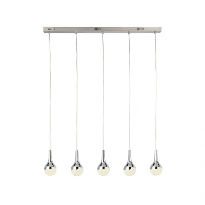 Image of Teardrop 5 Light Led Bar Pendant, Crushed Ice Effect Shade, Chrome