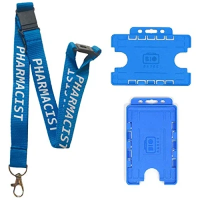 Image of 20mm Blue Pharmacist Lanyard with 3 Point (Triple) Safety Breakaway &amp; Double ID Card Holder (Vertical Holder)