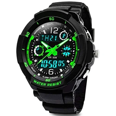 Image of VDSOW Digital Watches for Kids Boys 50M Waterproof Outdoor Sports Analogue Watch with Alarm/Timer/Dual Time Zone/LED Light, Childrens Electronic Shock Resistant Wrist Junior Teenagers