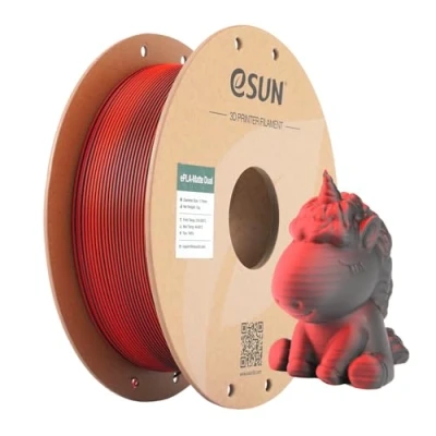 Image of eSUN Matte Dual Colour Filament, PLA Filament 1.75mm, Shine Free Color, Frosted Texture, 1KG Spool (2.2 LBS) 3D Printing for Printers,Red Black