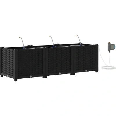 Image of vidaXL Garden Planters with Water Irrigation System 3 pcs Black