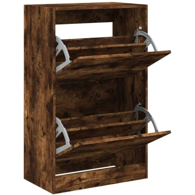 Image of vidaXL Shoe Cabinet Smoked Oak 60x34x96.5 cm Engineered Wood