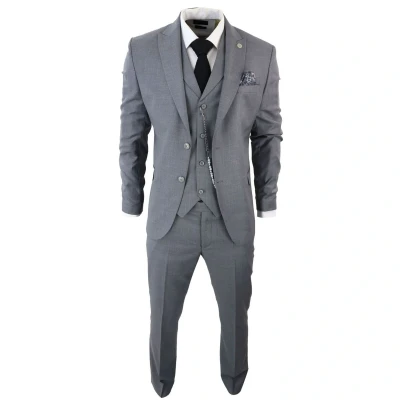 Image of TruClothing Mens Classic 3 Piece Plain Grey Suit Size 38 (Chest)