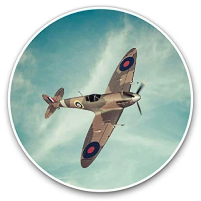 Image of Vinyl Stickers (Set of 2) 10cm British RAF Spitfire Vintage Plane Decals for Laptops,Tablets,Luggage,Scrap Booking,Fridges, 16310