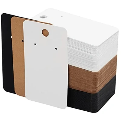 Image of BELLE VOUS Earring Display Cards (150 Pack) L8.9 x W5cm / 3.5 1.97 Inches Black, White &amp; Brown Kraft Paper Tags Blank DIY Card Holder for Jewellery Necklace, Earrings Ear Studs