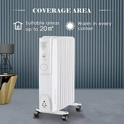 Image of NRG Portable Oil Filled Radiator Electric 2KW Adjustable Thermostat 9 Fin Heater with 3 Power Settings White