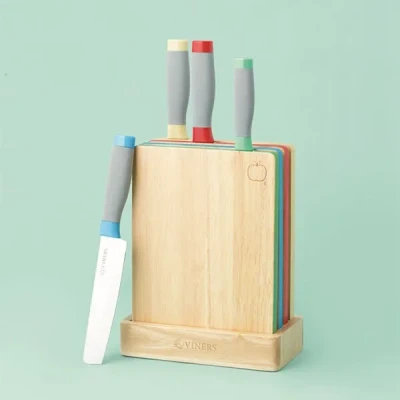 Image of Viners Assure Colour Code Knife Block &amp; Board Set