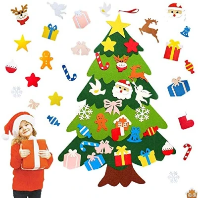 Image of Diy Felt Christmas Tree Ornaments Xmas Gifts Wall Hanging Decor,Toddler Tree,Christmas with LED lights and 28Pcs