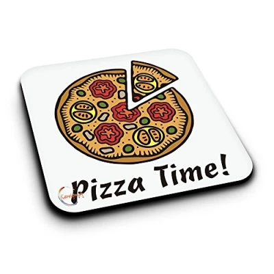 Image of ER066 Pizza Time! Novelty Present Gift Printed MDF Wooden Coaster