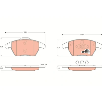 Image of 5C0698151A, 8X0698151 Brake pad set TRW COTEC GDB1605 not prepared for wear indicator PEUGEOT: 3008 I, 208 I Hatchback, 207 Hatchback
