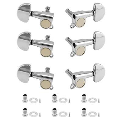 Image of QWORK® 6PCS 3L3R guitar tuning pegs, knob key, machine heads, for electric or acoustic guitars, electroplated silver