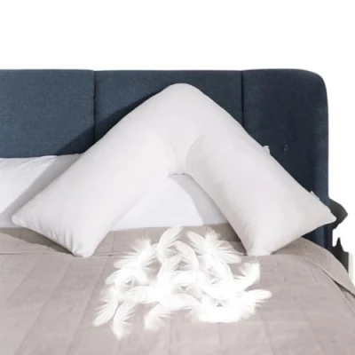 Image of EGYPTO V Shaped Duck Feather &amp; Down Neck Support Pillow Orthopaedic, Pregnancy, Nursing Anti Dustmite Washable
