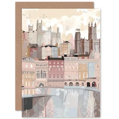 Image of Artery8 Bath Georgian Architecture Pastel Colour Cityscape Travel Birthday Sealed Greeting Card Plus Envelope Blank inside