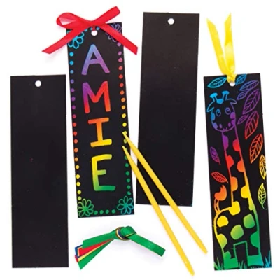 Image of Baker Ross EK3093 Scratch Art Bookmarks (Pack of 12), Black