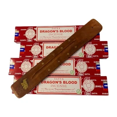 Image of VIE Satya Incense Sticks, 4 Packs x 15g, with Holder, Dragon&#039;s Blood