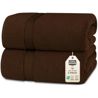 Image of Utopia Towels Luxurious Jumbo Bath Sheet (35 x 70 Inches, Dark Brown) 600 GSM 100% Ring Spun Cotton Highly Absorbent and Quick Dry Extra Large Super Soft Hotel Quality Towel (2 Pack)