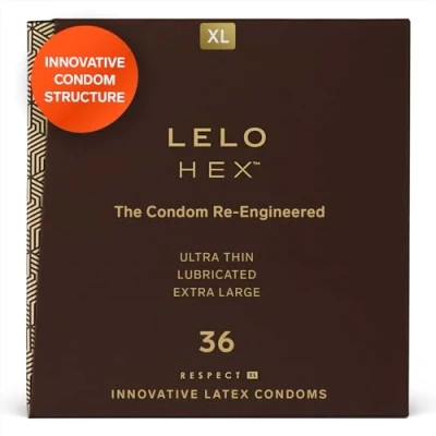 Image of LELO HEX Respect XL, Extra Large Condoms with Increased Strength, Lubricated XL for Men, 2.28 Inch/58mm Diameter (36 Pack)