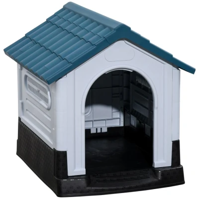 Image of PawHut Dog Kennel for Outside, Plastic House, Water Resistant Pet Shelter with Windows, Garden Patio, Miniature Dogs, 64.5 x 57 66cm Blue